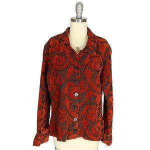 4/$25 HABITAT Size M Red Black Textured Chenille Damask Button Up Jacket